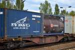 Meist vereinzelt sind bisweilen auch unterschiedlich gefärbte Tankcontainer der DB/SCHENKER Logistikgruppe zu sichten, 26.08.14 Bhf.