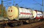 Containertragwagen mit zwei Kesselcontainern mit der Nr.