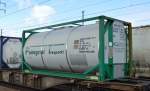 Ein Tankcontainer vom italienischen Logistiker Pellegrini Trasporti spezialisiert auf den intermodalen Transport von flüssigen Lebensmitteln seit 1940, 23.02.16 Bhf.