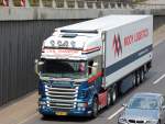 Die st�rkste und modernste serienm��ige Zugmaschine auf dem europ�ischen LKW Markt ist der seit letztem Jahr auf dem Markt befindliche SCANIA V8 R730 PS, hier ein Sattelzug der h�ll�ndischen Firma
