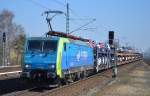 PKP Cargo mit MRCE Dispolok ES64F4-804/EU45-804 unf Ganzzug fabrikneuer Fiat Richtung Berlin-Spandau am 10.03.14 Durchfahrt im Bhf.