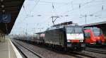 Im typischen MRCE Schwarz verblieben trotzdem seit längerem jetzt schon für PKP Cargo tätig, E 189-844/ES 64 F4-844 mit einem polnischen Güterzug Stahlbrammen am 08.04.14 Bhf.