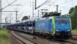 MRCE Dispolok der PKP Cargo EU45-805 ES64F4-805 mit PKW-Transportzug (Fabrikneue FORD) am 26.06.14 Durchfahrt Bhf.