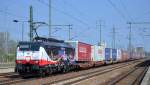 MRCE Dispolok E 189-212 für ERSR mit dem Poznan-Shuttle auf dem Rückweg anch Rotterdam am 24.04.15 Durchfahrt Bhf.