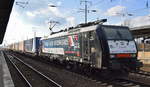 LTE Netherlands B.V. mit der MRCE Dispo  ES 64 F4-200  [NVR-Number: 91 80 6189 200-9 D-DISPO] und KLV-Zug Richtung Polen am 13.02.18 Bf. Flughafen Berlin-Schönefeld.