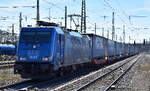 LTE Logistik und Transport GmbH, Graz [A] mit ihrer  186 943  [NVR-Nummer: 91 80 6186 943-7 D-LTE] und einem KLV-Zug Richtung Polen am 15.04.26 Höhe Bahnhof Ruhland.