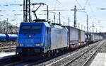 LTE Logistik und Transport GmbH, Graz [A] mit ihrer  186 941  [NVR-Nummer: 91 80 6186 941-1 D-LTE] und einem KLV-Zug Richtung Polen am 15.04.26 Höhe Bahnhof Ruhland.