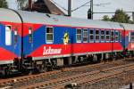 Ein Speisewagen des BahnTouristikExpress vom Typ WRm 130 eingestellt mit der Nr.D-BTEX 56 80 88-0 106-1 WRm 130 in einem Sonderzug f�r den Transfer von Fahrg�sten nach Warnem�nde zur bevorstehenden