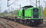 V 100-BUG-04 (202 240-8) mit einigen Drehgestell-Flachwagen am 21.04.17 BF.