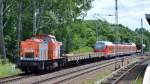 hvle V160.5 (203 143-3) bei einer Überführungsfahrt eines fabrikneuen STADLER FLIRT BR 428 für die DB REGIO noch ohne Nr.