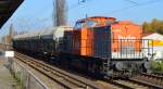 hvle V 160.9 (203 141-7) einige Zeit zuvor noch einzeln Richtung Bernau unterwegs kam sie dann mit einigen Schüttgutwagen zurück Richtung Karower Kreuz Berlin, 07.11.14 