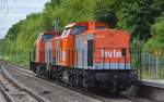 hvle V160.10 (92 80 1203 142-5 D-HVLE, LEW Bj.1975) am Haken von hvle V 160.3 (203 105-2) am 15.06.15 Bhf.