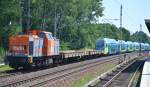 hvle V160.3 (203 105-2) bei der Überführung einer fabrikneuen sechsteiligen Version des STADLER-KISS Triebzuges für die WestfalenBahn GmbH am 03.07.15 Richtung Oranienburg in