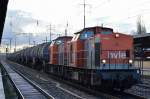 Hvle Doppeltraktion V160.7 (203 150-8) + V160.6 (203 144-1) mit Kesselwagenzug (Ethanol) bei der Durchfahrt Bhf.