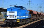 Auch die SLG V 100-SP-007 (203 409-8) war heute wieder im Reigen der Bauzüge mit den Schotterwagen der hvle unterwegs, 28.03.17 Bf.