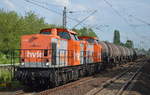 hvle Doppeltraktion V160.5 (203 143-3) + V160.6 (203 144-1) mit Kesselwagenzug (Ethanol) am 02.08.17 Bf.