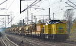 Die Alstom Mietlok 203 764-6 (203 165-6) mit einigen Materialförder- und Siloeinheiten vom Typ MFS-100 der Fa.