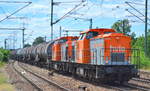hvle Doppeltraktion V160.8 (203 616-8) + V160.10 (203 142-5) mit Kesselwagenzug (Ethanol) am 04.07.17 Bf.
