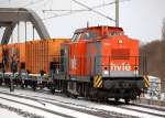 hvle V160.1 (92 80 1203 012-2 D-HVLE, Bj.1974) mit dem M�llcontainerzug der Berliner Stadtreinigung (BSR) Richtung Berliner Innenstadt am 28.01.10 Berlin-Pankow.