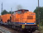 Eine seltene Aufnahme der hvle V160.1 (92 80 1203 012-0 D-HVLE, Bj.1974) noch in der Originalfarbe orange mit OHE-Logo (Osthavell�ndische Eisenbahn AG) Umfirmierung am 01.01.06 in hvle, hier mit dem