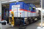 Zum zweiten Mal auf der InnoTrans, die von ASTOM umger�stete V100 Leasinglok 203 701-8 (90 80 1001 001-9 D-ALS, LEW Bj.1972), im Moment aktuell an die MHG - Magdeburger Hafen GmbH vermietet, 24.09.10