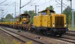 DB Bahnbau Gruppe mit 212 097-0 (9280 1 212 097-0 D-DBG, MaK Bj.1964) und einem Langschienentransport (120 m) mit der Robel Schienenladeeinheit SLE 692 + anscheinend ganz neuen