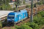 PRESS 253 015-8  (92 80 1223 052-2 D-PRESS) mit Ganzzug Rungenwagen mit Frischholz Richtung Berlin-Spandau, 20.09.11 Berlin Westhafen (Beusselbr�cke).