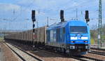 PRESS 253 014-9 (223 051-4) mit einem Containerzug (Holzhackschnitzel) Richtung Stendal am 26.04.17 Durchfahrt Bf. Flughafen Berlin-Schönefeld.