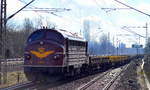 CLR 1151/227 009-8 mit einem Zug leerer Drehgestell-Flachwagen am 01.03.17 Berlin-Hohenschönhausen.