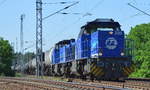 InfraLeuna Doppeltraktion 208 (275 011-5) + 209 (275 012-3) mit Kesselwagenzug (leer) Richtung Stendell am 29.05.17 Berlin-Wuhlheide.