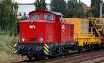 Die WFL Lok 19 (98 80 3345 289-3 D-WFL, LEW Bj.1976) zog am 08.10.12 einen Gleisarbeitszug der Fa.