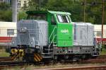 Hier in anderer Fahrtrichtung, die von DB betriebene Vossloh G 6 (98 80 0650 107-2 D-VL) Betriebsgel�nde Bhf.