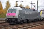 Der EuroSprinter pr�sentierte sich in neuem Farbdesign, wie ich fand sehr gef�llig. MRCE-Dispolok ES 64 P-001 (91 80 6127 001-6 D-DISPO, Siemens Bj.1992) mit Lokzug mit zwei fabrikneuen belgischen Siemenloks der Bauart 1800 f�r die SNCB, die 1802 + 1821 + zwei MRCE 189�r bei der Durchfahrt im Bhf. Flughafen Berlin-Sch�nefeld, 27.10.09 