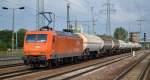 Arcelor/EKO-TRANS 145-CL 001 (145 081-6) mit Ganzzug Gasdruckkesselwagen fährt zum Pausieren im Bhf.