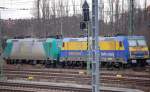 InterConnex-Lok 146 522-8 (91 80 6146 522-8 D-OLA) + 185 533-7 (91 80 6185 533-7 D-VC) standen heute gegen�ber dem Berliner Westhafen, 19.01.11 Berlin-Beusselsr.