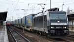 MRCE Mietlok 185 567-5 für BoxXpress mit KLV-Zug am 03.02.15 Durchfahrt Bhf.