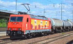 Eine der mir am längsten bekannten privaten Werbeloks (immer noch in erstaunlich guter Erhaltung) ist die RHC 185 586-5  rheinbraun Brennstoffe /Heizprofi  hier mit Kesselwagenzug am 04.07.17 Bf.