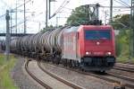CBRail Leasinglok HGK 2055/185 587-2 (91 80 6185 587-3 D-HGK) mit Kesselwagenzug bei der Durchfahrt im Bhf.