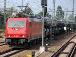 Am 27.08.08 war die CBRail Lok HGK 185 585-7 noch ohne Firmenlogo unterwegs, hier mit einem Autotransportg�terzug Berlin-Beusselstr.