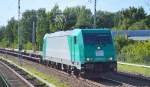 185 634-3 (91 80 6185 634-3 D-BEBRA, Bombardier Bj.2009) im Moment für HLG tätig mit einem leeren Langschienen Transportzug der Fa.