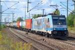 Rurtalbahn mit Railpool Mietlok 186 110 erneut mit Containerzug bei der Durchfahrt Bhf.