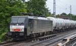 MRCE Dispolok 189 803-0 (ES 64 F4-803) für CTL mit ganzzug weißer GATX Kesselwagen für Benzunbefüllung leer Richtung Schwedt am 13.6.14 Berlin-Karow.