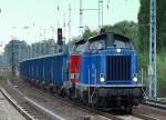 EGP Doppeltraktion mit 212 272-9 (92 80 1212 272-9 D-EGP, MaK Bj.1965) + 212 024-4 mit Ganzzug offener G�terwagen Richtung Karower Kreuz Berlin, 23.07.09 Berlin-Karow.