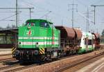 EIB 22  Lisa 2  (98 80 3293 025-3 D-EIB) wieder einmal bei der �berf�hrung eines fabrikneuen Stadler RegioShuttle f�r die firmeneigene ELSTER SAALE BAHN, 27.07.12 Bhf.