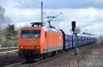 EKO-Trans mit 145-CL 001 (145 081-6) mit Ganzzug VTG Schüttgutwagen vom Typ Falns bei der Durchfahrt Bhf.
