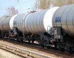 Kesselwagen von der GATX Rail Austria GmbH in der Schweiz eingestellt vom Typ Zacens, 08.04.11 Berlin-Karow.