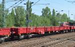 Noch ganz neuer Drehgestell-Flachwagen mit Seitenborden vom Einsteller ERMEWA SA in Berlin mit französischer Nr.