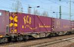 Gelenk-Containertragwagen vom schweizer Einsteller HUPAC mit der Nr.