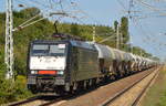 MEG mit der MRCE Dispo ES 64 F4-152 [NVR-Number: 91 80 6189 152-2 D-DISPO, Siemens Bj2009] und dem täglichen Zementstaubzug (leer) Richtung Industrieübergabe Nordost am 05.09.17 Bf.