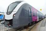 Ein Alstom Coradia Continental, ein niederfluriger E-Triebzug für das neue Netz mit dem Namen Eletro-Netz Niedersachsen-Ost (ENNO) vom Betreiber Metronom ab Dezember 2015 auf der Inno Trans